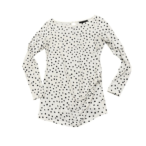 A pea in the pod black/white polka dot long sleeved side ruched top size small - Picture 2 of 11